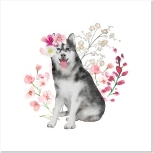 Floral Husky or Malamute Posters and Art